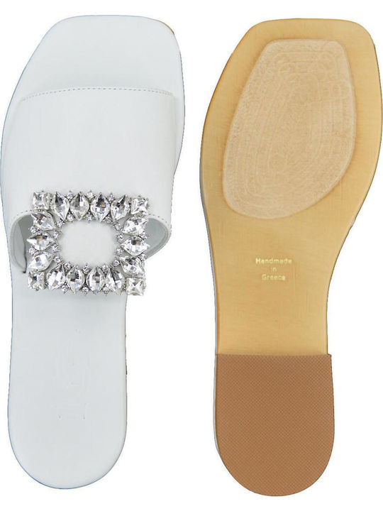 Leder Flache Sandalen für Damen in Weiß Farbe