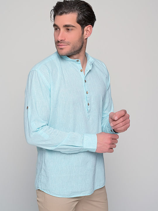 Komo Long-sleeved Linen Shirt Turquoise