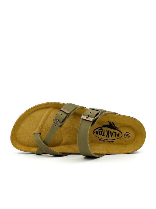 Leather Women's Flat Sandals Nobuck Kaki