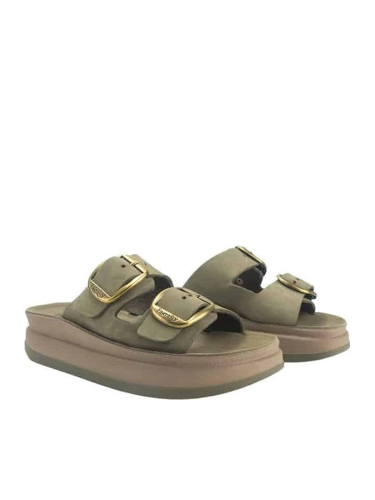 Leather Women's Flat Sandals Anatomic in Khaki Color