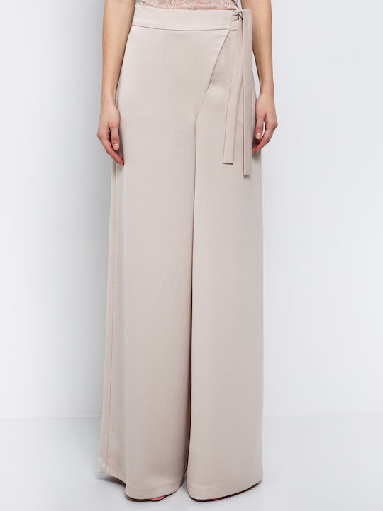 Women's High-waisted Fabric Trousers in Loose Fit Cream