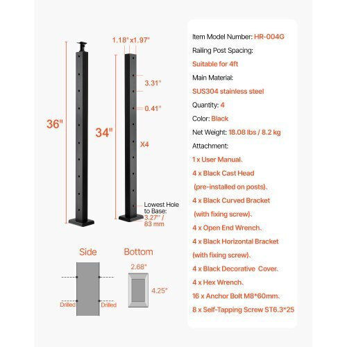 Vevor Υλικό Περίφραξης Κήπου από Ατσάλι 91.44x2.54x5.08εκ. Μαύρο