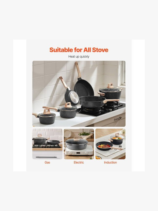 Vevor Cookware Set Made of Black Aluminum with Stone Coating 6 Pieces