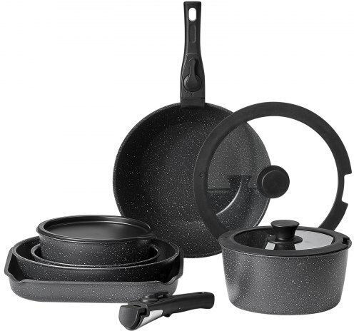 Vevor Cookware Set Made of Black Aluminum with Stone Coating 6 Pieces