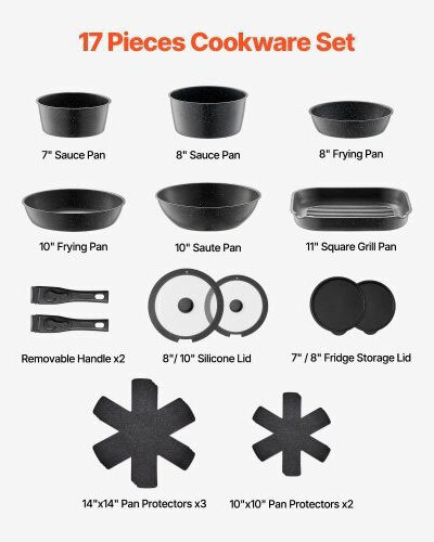 Vevor Cookware Set Made of Black Aluminum with Stone Coating 6 Pieces