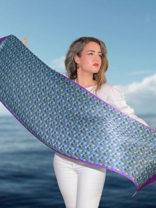 Kalfas Luxury Silk Γυναικείο Μεταξωτό Φουλάρι Μπλε