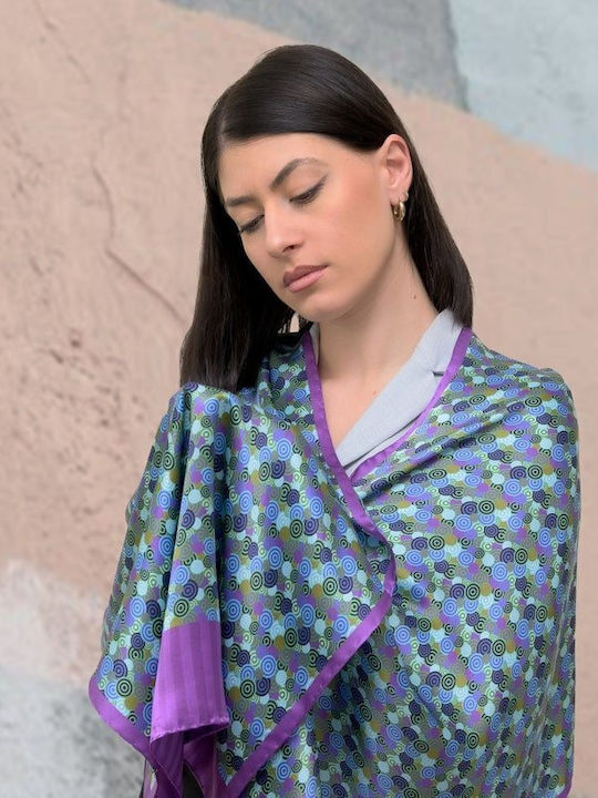 Kalfas Luxury Silk Γυναικείο Μεταξωτό Φουλάρι Μπλε