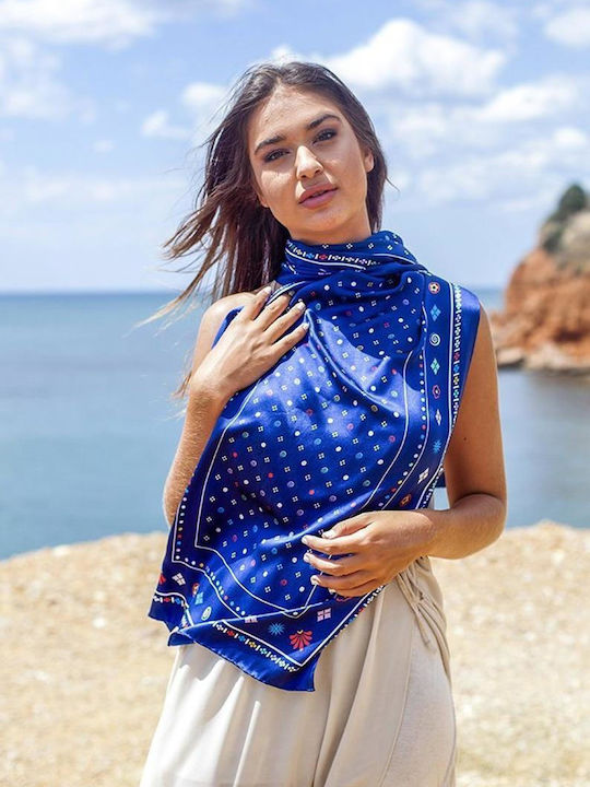 Kalfas Luxury Silk Γυναικείο Μεταξωτό Φουλάρι Μπλε