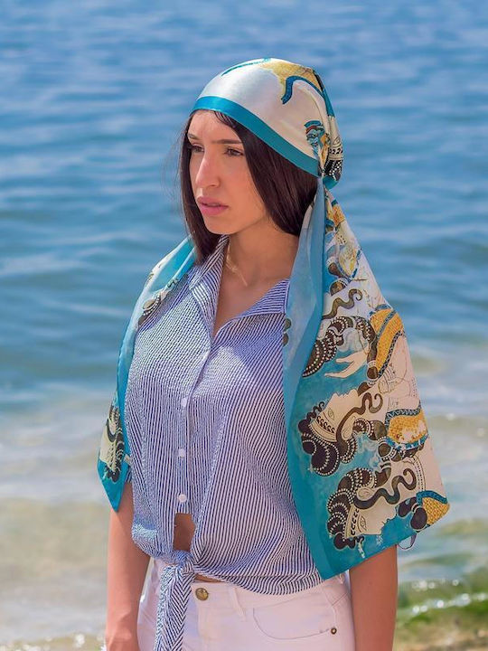 Kalfas Luxury Silk Γυναικείο Μεταξωτό Φουλάρι Γαλάζιο