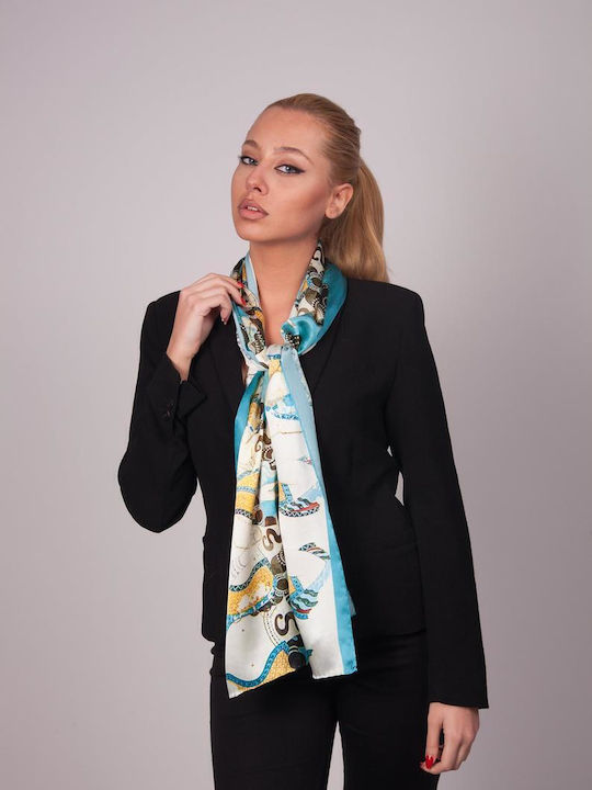 Kalfas Luxury Silk Γυναικείο Μεταξωτό Φουλάρι Γαλάζιο
