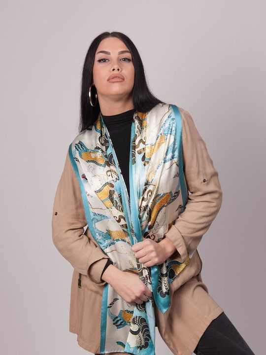 Kalfas Luxury Silk Γυναικείο Μεταξωτό Φουλάρι Γαλάζιο