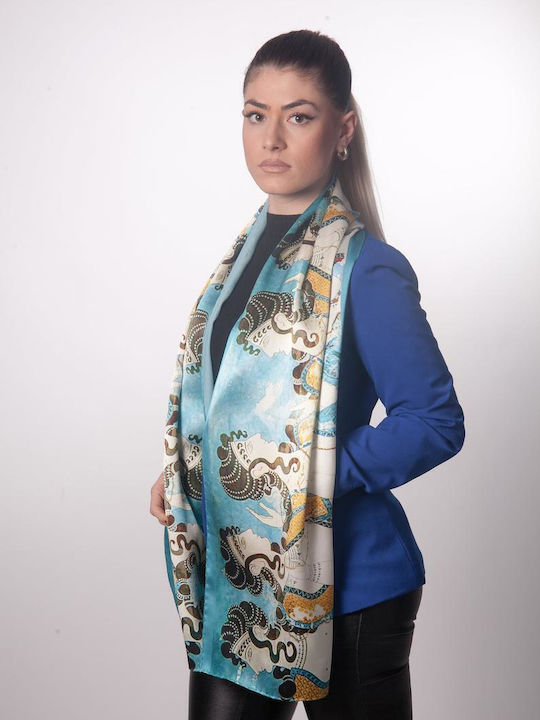 Kalfas Luxury Silk Γυναικείο Μεταξωτό Φουλάρι Γαλάζιο