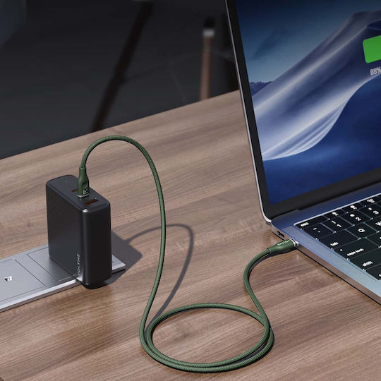 Voltme Braided USB 2.0 Cable USB-C male - USB-C 100W PD Πράσινο 1.8m C2063