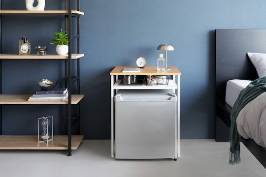 Rectangular Side Table Metal White/natural L53xW45.2xH66cm.