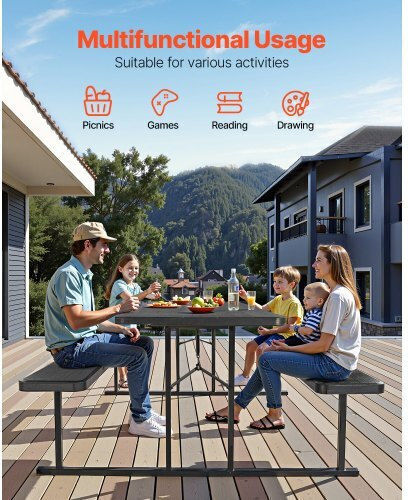 Vevor Steel Folding Picnic Table Bench Gray