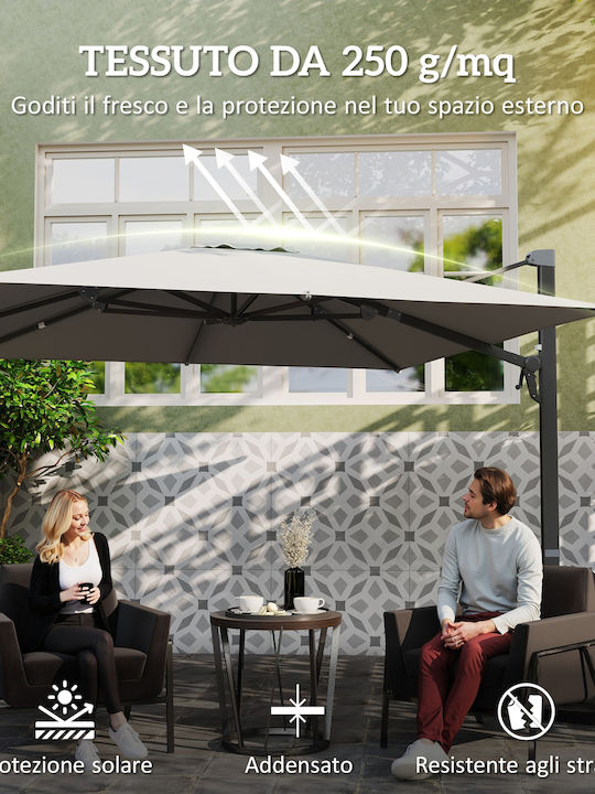 Square Aluminum Garden & Terrace Parasol Grey 3.65x2.97xHeight 2.56m