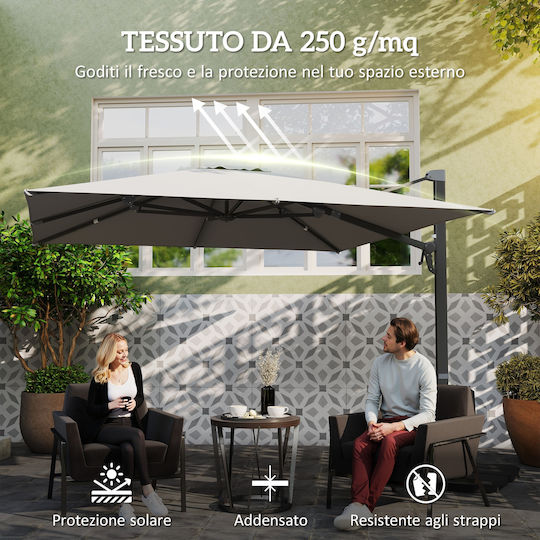 Square Aluminum Garden & Terrace Parasol Grey 3.65x2.97xHeight 2.56m