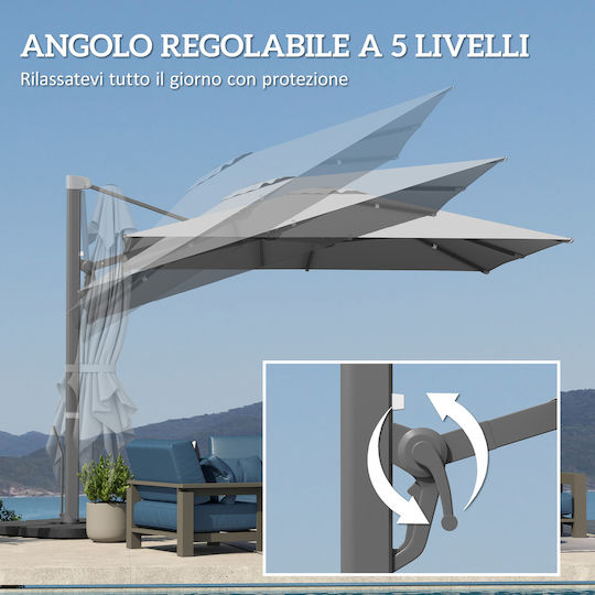 Square Aluminum Garden & Terrace Parasol Grey 3.65x2.97xHeight 2.56m