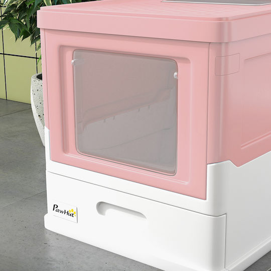 Pawhut Cat Toilet Closed Pink L47.5 x W35.5 x H36.7cm
