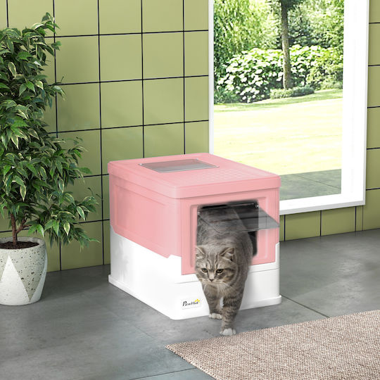 Pawhut Cat Toilet Closed Pink L47.5 x W35.5 x H36.7cm