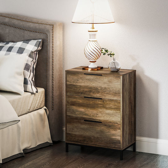 Wooden & Metallic Chest of Drawers with 3 Drawers Dark Brown 62x35x82cm