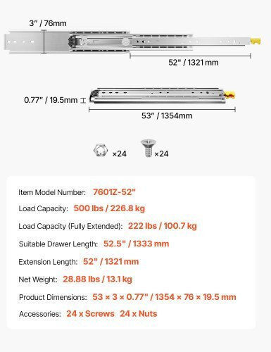 Vevor Soft Close Full Extension Sliding Guide Set Zxcthg500b5248itwv0