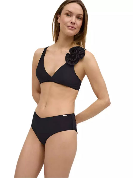 Bikini Set Triangle Top & Brazil Bottom Black Floral