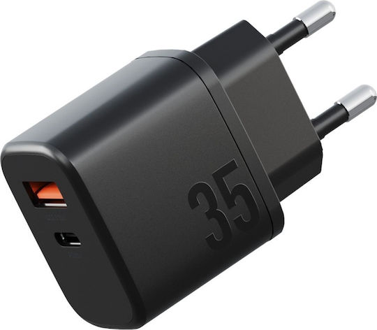 Bazic Charger GaN with USB-A Port and USB-C Port and Cable USB-C - USB-C 35W Power Delivery / Quick Charge 3.0 Blacks (Goport Velox Kit)
