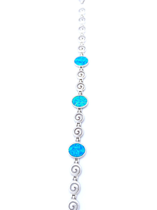 PS Silver Women's Chain Bracelet with Meander Design in Silver 18.5cm