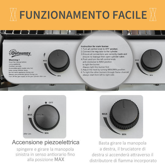 Outsunny Ψησταριά Υγραερίου Σχάρας 50x36εκ. με 2 Εστίες 5.6kW