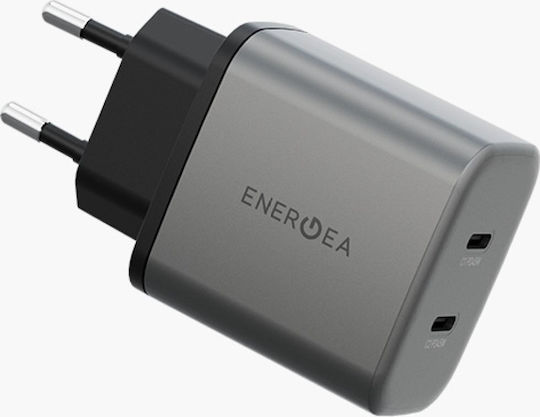 Energea Φορτιστής με Ενσωματωμένο Καλώδιο GaN με 2 Θύρες USB-C 45W Power Delivery / Quick Charge 3.0 Γκρι