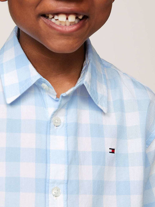 Kids Checked Shirt Short Sleeve Light Blue