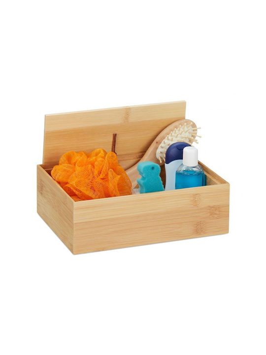 Relaxdays Coș de Depozitare Bambus cu capac Maro 22x22x15cm 1buc