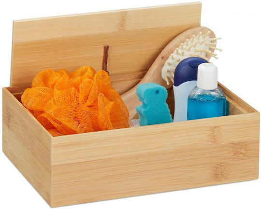 Relaxdays Καλάθι Αποθήκευσης Bamboo με Καπάκι Καφέ 22x22x15cm