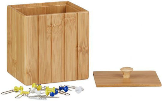 Relaxdays Coș de Depozitare Bambus cu capac 11.5x10x8cm 1buc