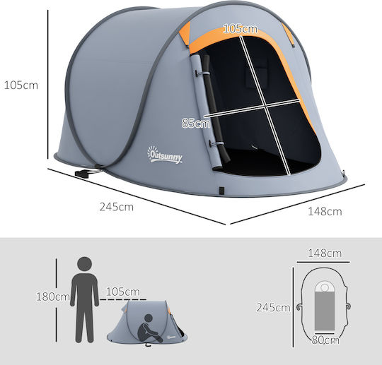 Outsunny Σκηνή Camping Pop Up Γκρι 3 Εποχών για 2 Άτομα 245x148x105εκ.