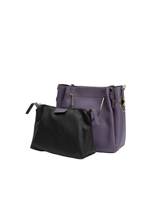 Leder Damentasche Schultertasche Lila