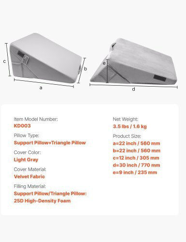 Vevor Μαξιλάρι Σφήνα 25cm σε Γκρι χρώμα XXZKDJXXZ2JTHM31A001V0