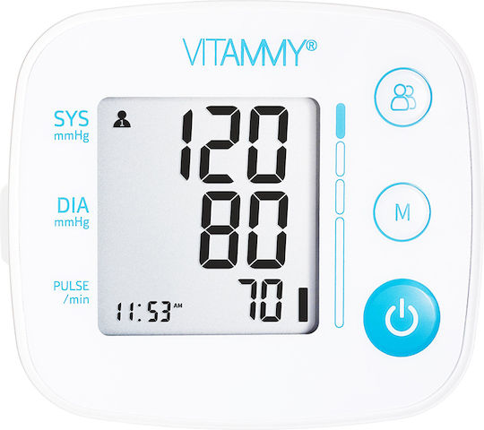 Vitammy Next 0.1 Monitor Electronic de Tensiune Arterială pentru Încheietură Măsurare în Timpul Umflării Manșetei Detectare Aritmie Detectare Mișcare Corporală Memorie 2 Utilizatori Dimensiune Manșetă 12.5-21.5 Cm Alb