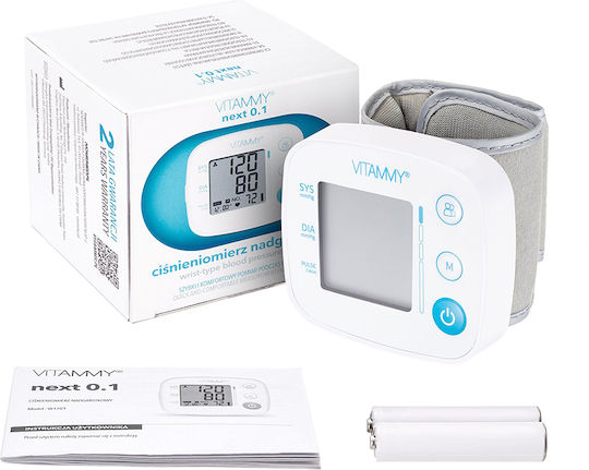 Vitammy Next 0.1 Monitor Electronic de Tensiune Arterială pentru Încheietură Măsurare în Timpul Umflării Manșetei Detectare Aritmie Detectare Mișcare Corporală Memorie 2 Utilizatori Dimensiune Manșetă 12.5-21.5 Cm Alb
