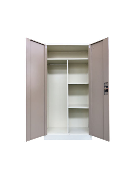 Doppelflügeliger Metallischer Gaalvanisierter Außenschrank mit Verriegelungsfunktion mit Trennwand & 3 Regale Ohne Füße 90x45x181cm
