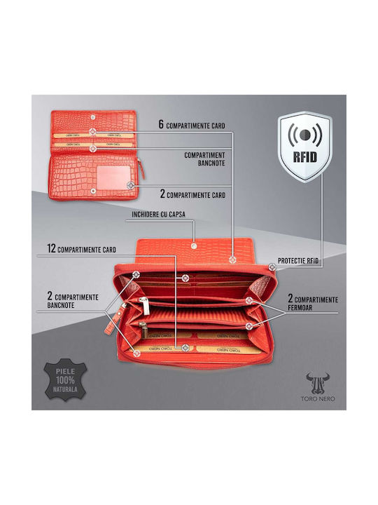 Δερμάτινο Γυναικείο Πορτοφόλι Καρτών με RFID Κόκκινο