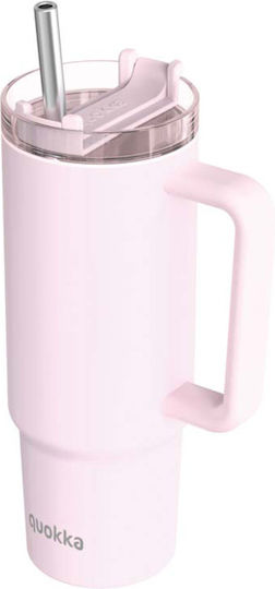 Quokka Handled Tumbler Θερμός Ανοξείδωτο BPA Free 950ml Light Pink με Καλαμάκι και Λαβή