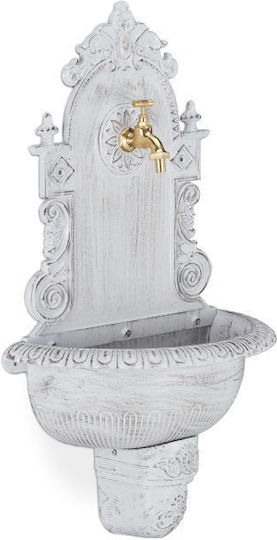 Fântână de Grădină Antică din Aluminiu cu Robinet Auriu Relaxdays Dimensiuni Aproximative 75 X 44 X 22 Cm Albă