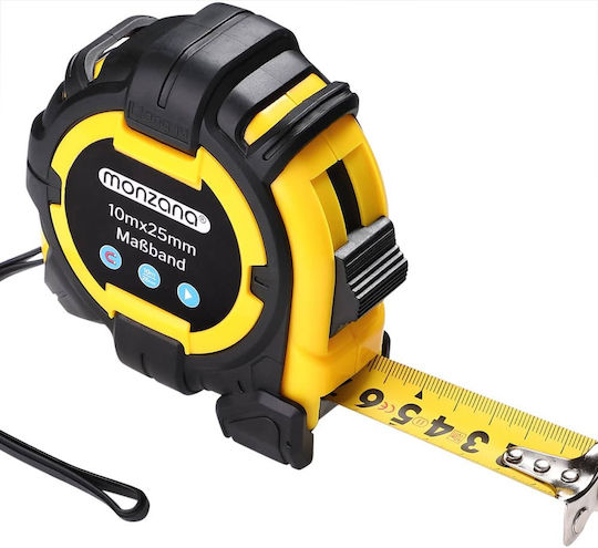 Monzana Maßband 10m Länge 25mm Breite Robustes Gehäuse Schwarz Gelb