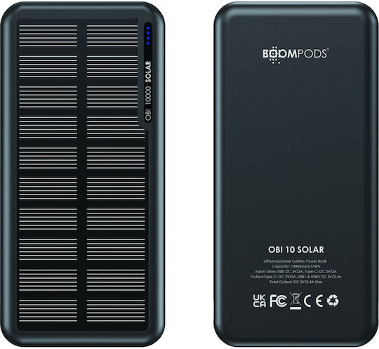 Boompods Obi Solar Power Bank 10000mAh mit 2 USB-A Anschlüssen Schwarz