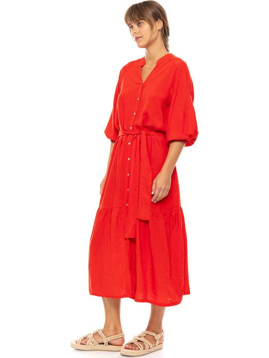 Γυναικείο Beachdress Pink Label Σεμιζιέ Μακρύ Φόρεμα Κόκκινο Viscose
