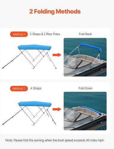 Vevor 3-Bogen-Boots-Bimini 72" L x 79"-84" B x 46" H Verdeck Pazifikblau