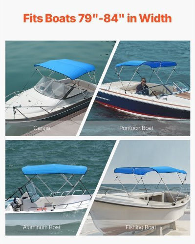 Vevor 3-Bogen-Boots-Bimini 72" L x 79"-84" B x 46" H Verdeck Pazifikblau