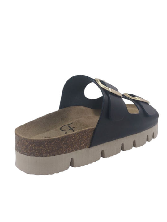 Δερμάτινα Γυναικεία Σανδάλια Flatforms Μαύρα